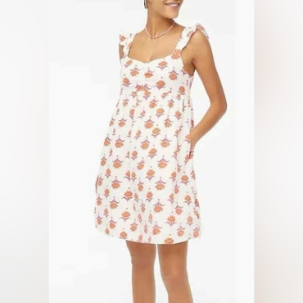 J. Crew White and Orange Floral A-Line Skirt
